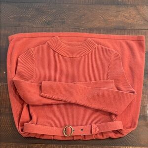 Free People Red Ribbed Long Sleeve Dress